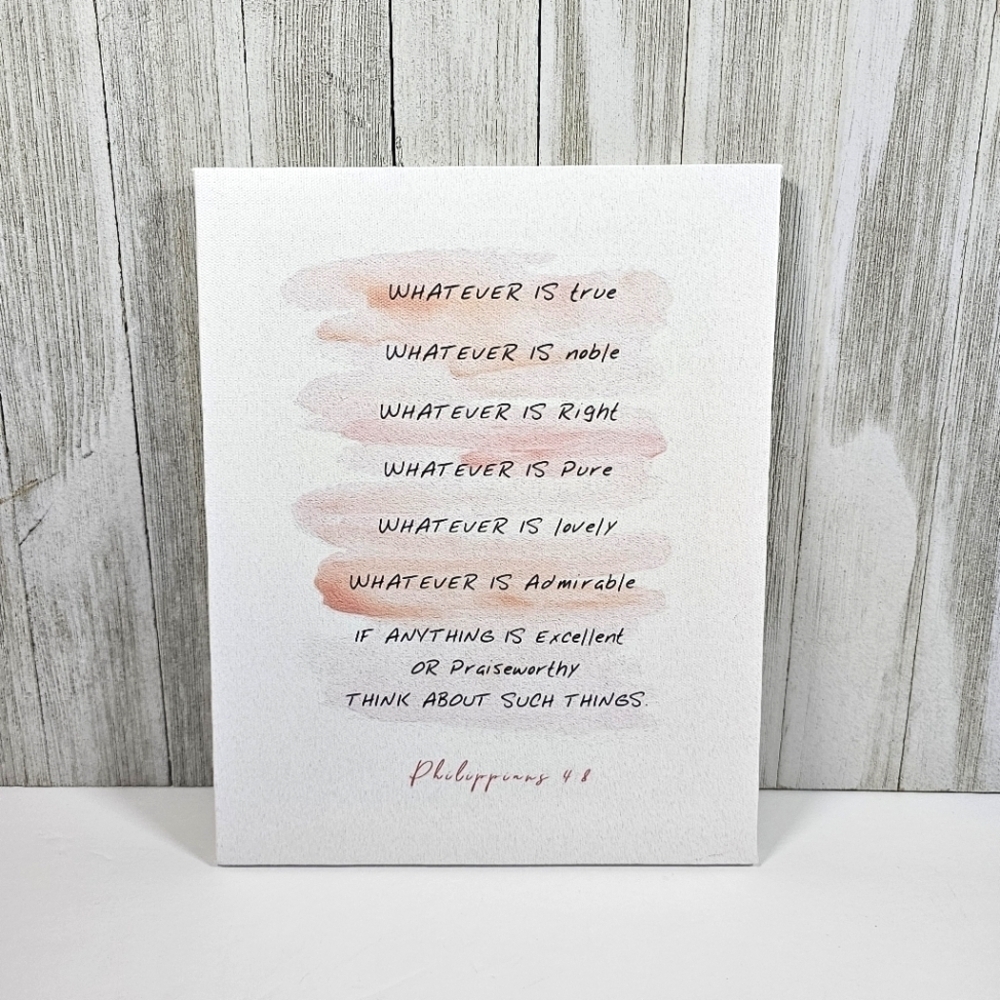 NEW Canvas Watercolor Art 10x8" Scripture Philippians 4:8